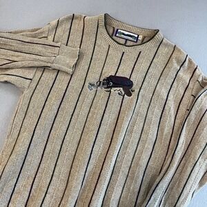 Shenandoah Golf Sweater‎ Mens Large Beige Striped Embroidered Golf Bag Clubs